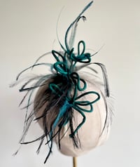 Image 2 of Teal rouleau flower & feather headpiece 