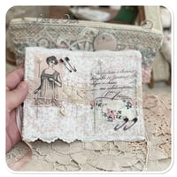 Image 8 of sewing zipper purse and needle book and tiny glass bottle of vintage buttons and French lace