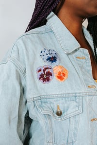 Image 4 of Hand Embroidered Denim Jacket - “Pansies” - M (Oversized)
