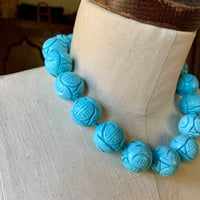 Image 7 of Magnesite Turquoise Shou Chinese Beaded Necklace