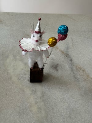 Image of Bella Bubbles the clown mouse  faux taxidermy 