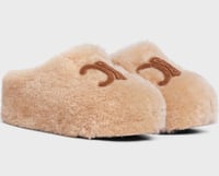 Image 1 of Cel Shearling Slides - Tan