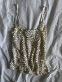 Image 2 of Vintage Y2K cream iridescent sequin crochet cami 