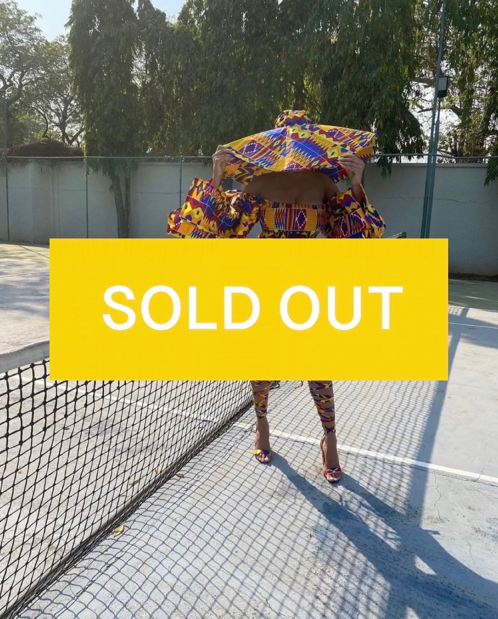 Image of 'KENTE' PRINTED ELASTIC DRESS WITH PUFF SLEEVES (MEDIUM)