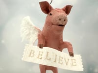 Image 5 of Spun Cotton "Believe" Flying Pig Ornament