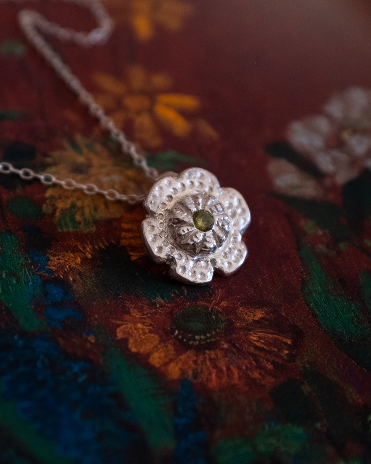 Image of Fine Silver Textured Flower Necklace 