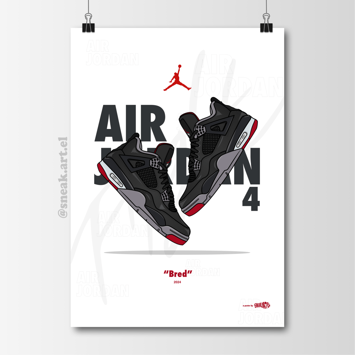 Sneaker Poster Air Jordan 4 “Bred” (2024) | sneak.art.el