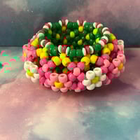 Image 1 of Pink White Flower Kandi Cage Cuff Bracelet