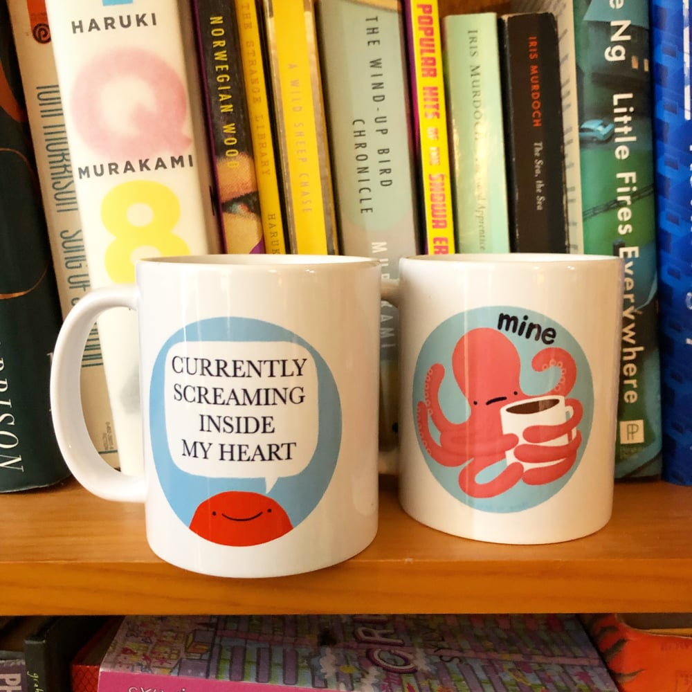 Image of screaming + mine mugs