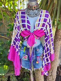 Image 2 of Stevie sari top with tassle- purple and pink 6-14
