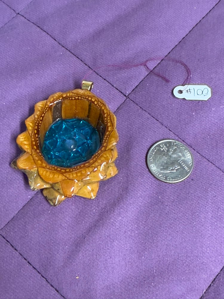 Image of Teal Flower of Life Pinecone Charm with Labradorite Center | Handmade PNW Jewelry | #100