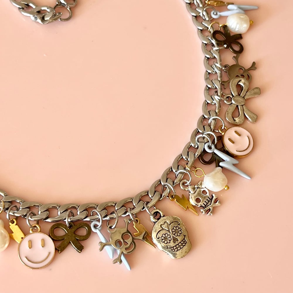 Image of One of a Kind Charm Necklace - Smiles, Skulls, Bows, Pearls