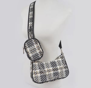 Tweed Plaid Shoulder Bag W/Airpod Purse