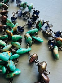 Image 4 of  turquoise petal and gemstone necklace with opal fringe pendant