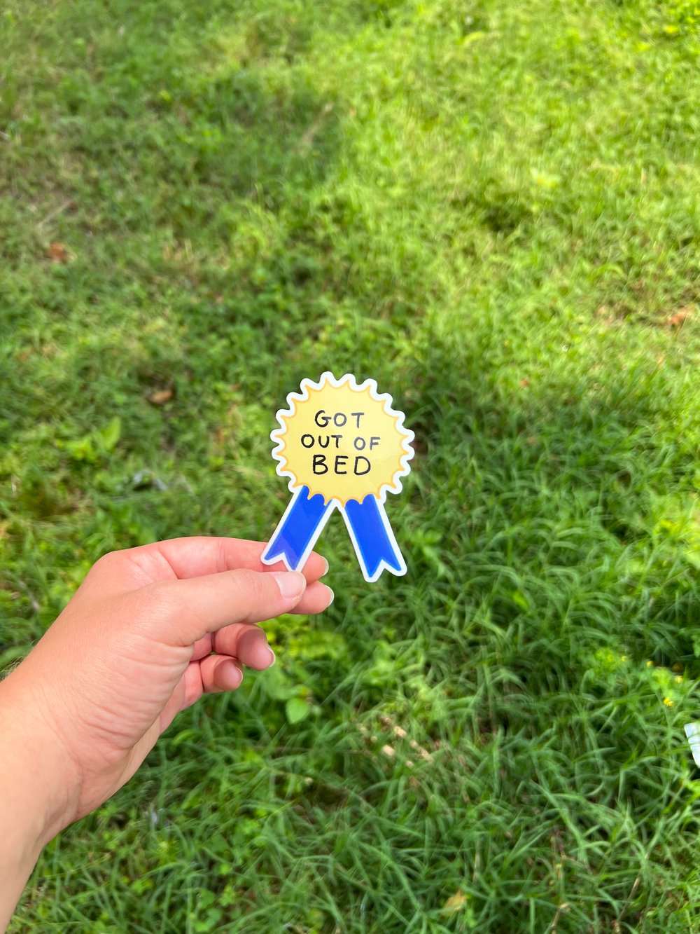 Image of got out of bed blue ribbon