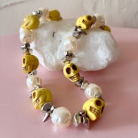 Image 3 of Big Chunky Yellow Skulls and Pearls One of a  Kind Necklace