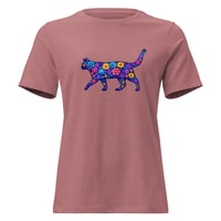 Image 7 of Women's Relaxed T-Shirt, Blue Floral Cat T-Shirt | Colorful Artistic Cat Graphic Tee