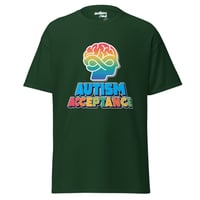Image 1 of Unisex classic tee Autism Acceptance infinity brain colorful back autism facts for person behind 