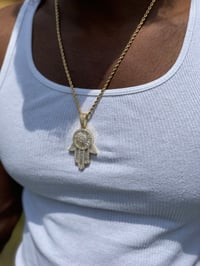 Image 2 of Baguette Hamsa Diamond Inspired Necklace 