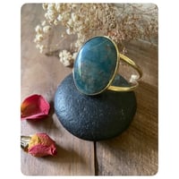 Image 1 of Solid Brass and Large Blue Apatite Cuff 