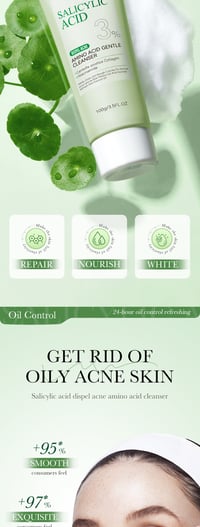 Image 8 of SADOER Salicylic Acid Facial Cleanser Face Wash Foam Face Cleanser Moisturizing Facial Cleansing Hyd