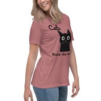 Image 6 of Women's Relaxed T-Shirt, Cats Rule the World T-Shirt | Cute Black Cat Funny Graphic Tee