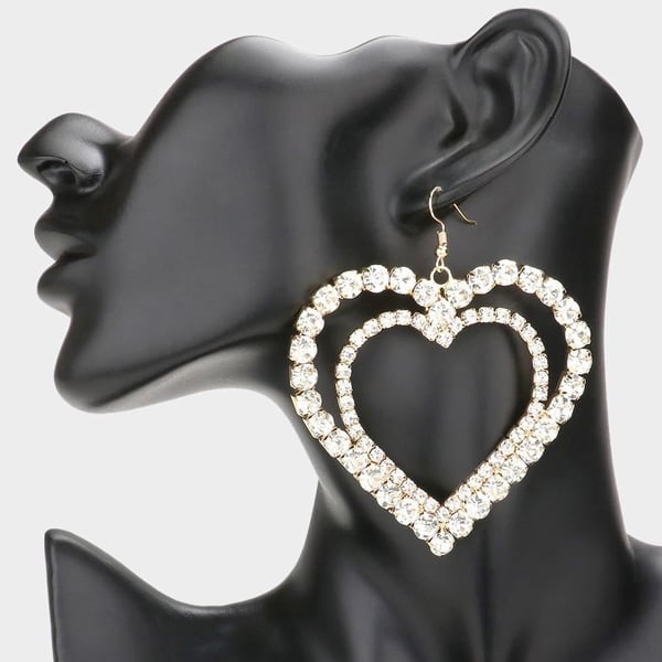 Image of SILVER HEART EARRINGS CLEAR STONES