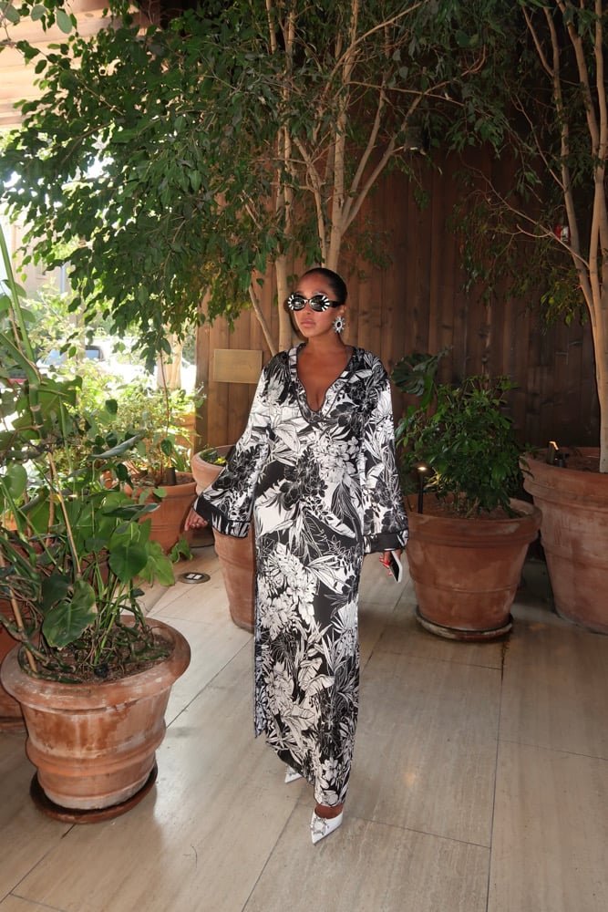 Image of BLACK & WHITE SATIN KAFTAN MAXI DRESS (S)