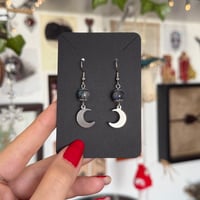 Image 3 of Labradorite Steel Moon Earrings