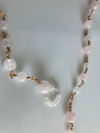 Image 2 of PINK Y necklace - Translucent Pale Rose Quartz Lariat Necklace - 76cm | • Self Love 