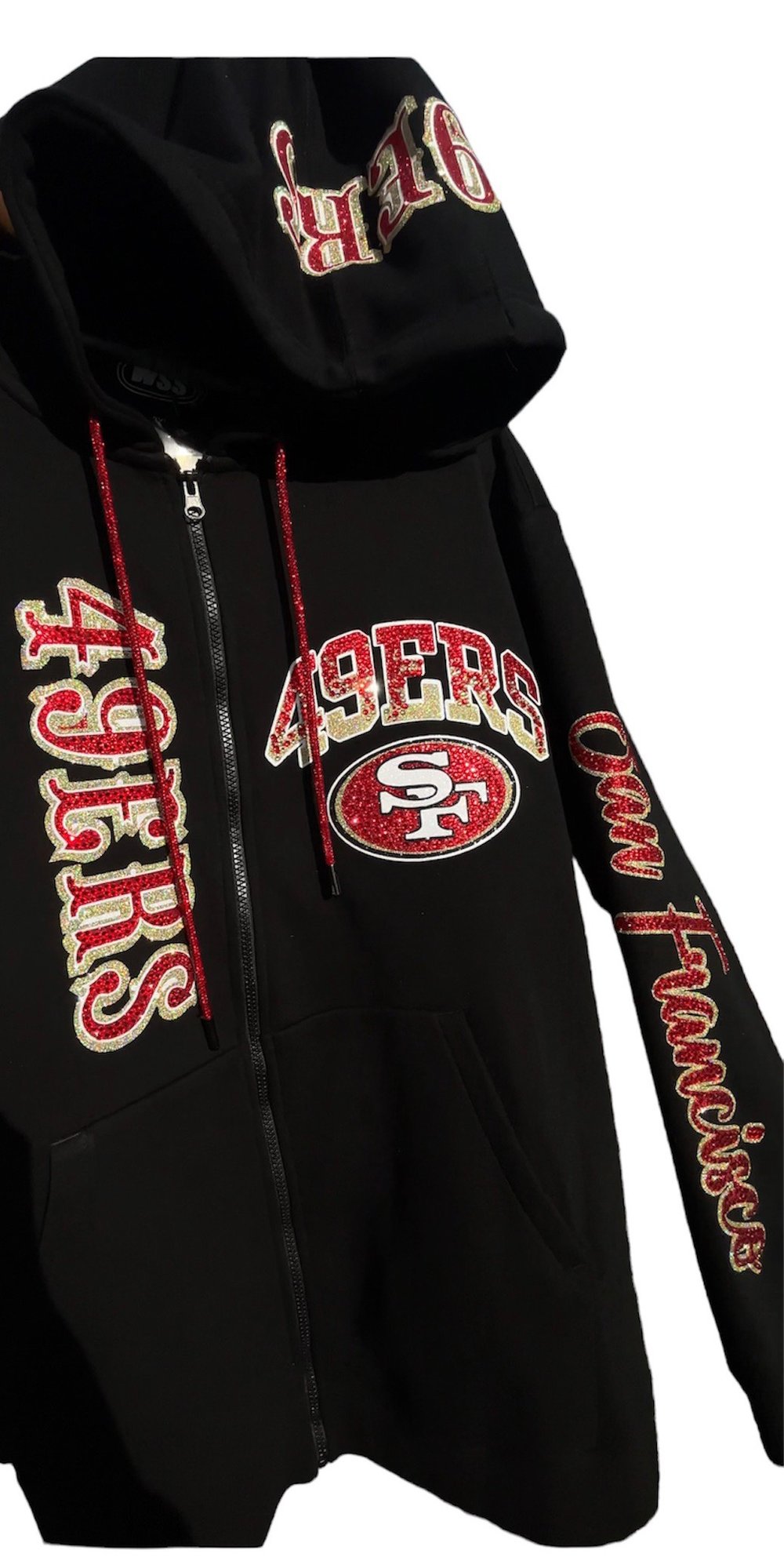 Blk And Red Zip Up Football Hoodie