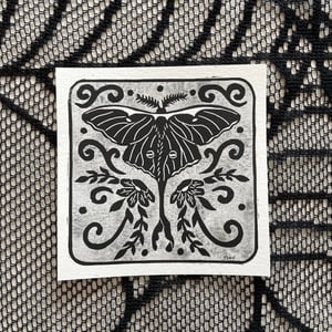 Luna Moth Linocut And Watercolor Print