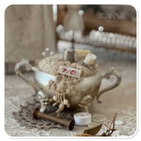 Image 5 of Handmade pin cushion in a vintage silver style sugar bowl