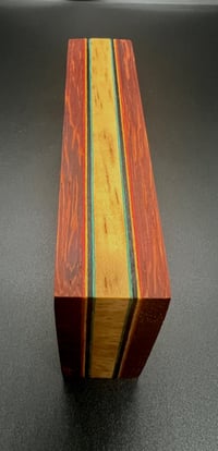 Image 3 of Cherry and Maple Bloc with red, yellow, black and teal veneer
