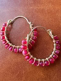 Image 1 of Red Jade Hoop Earrings (Brass)