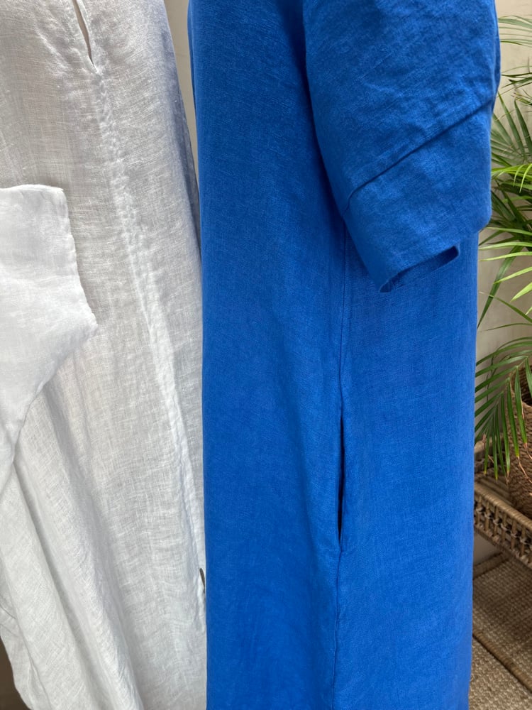 Image of Robe En Lin Gaïa II Bleu Mykonos