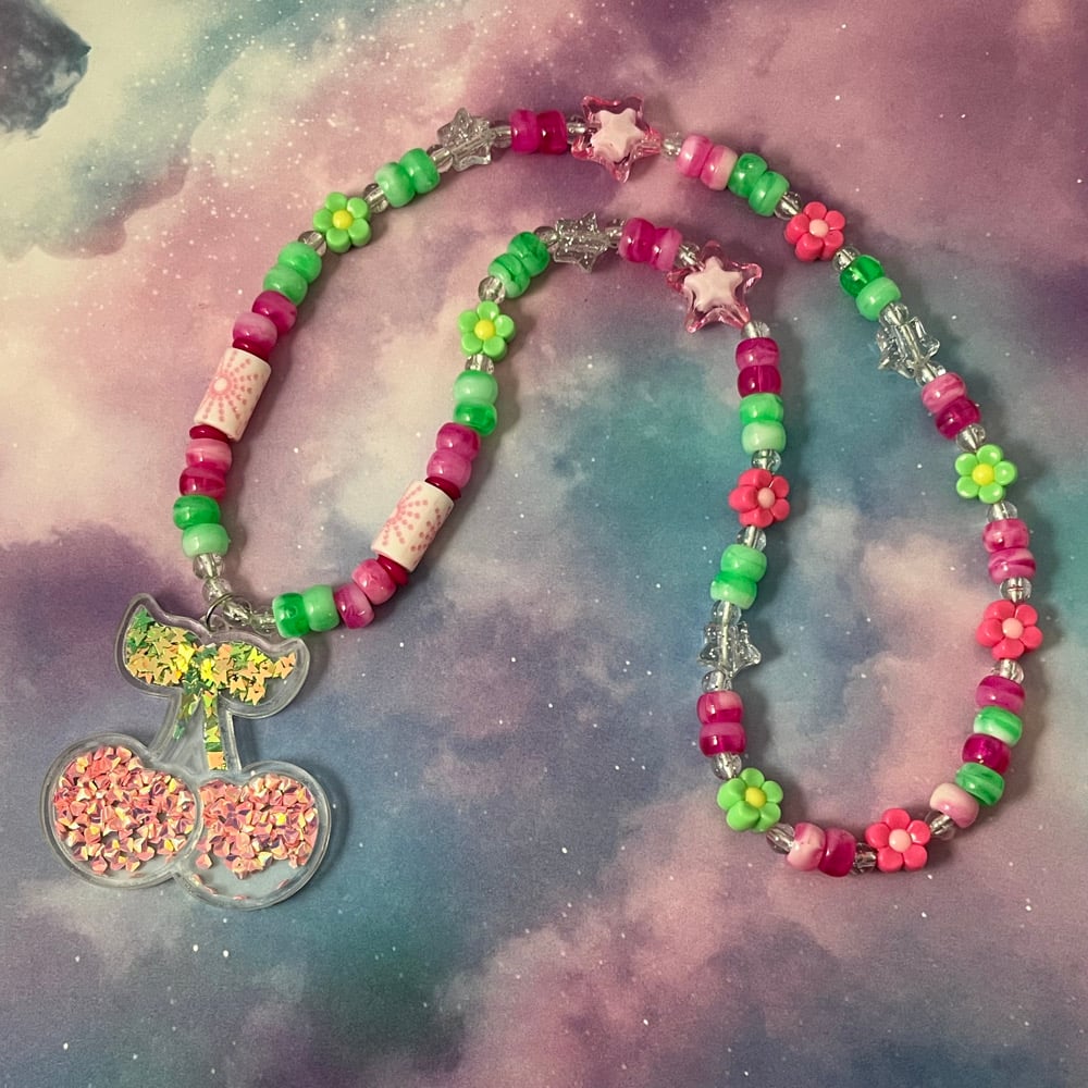 Image of Cherries Shaker Kandi Necklace Fidget
