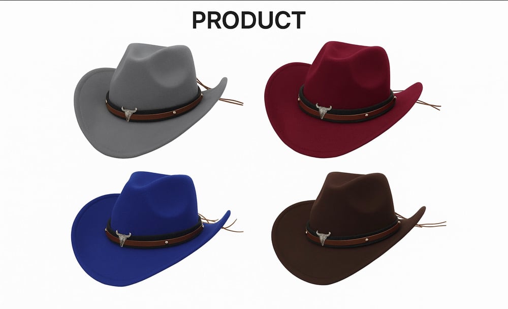 Image of Unisex Basic Cowboy Style Solid Color Big EavesFedora Hat