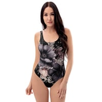 Image 1 of Dark Floral Watercolor Goth One-Piece Swimsuit