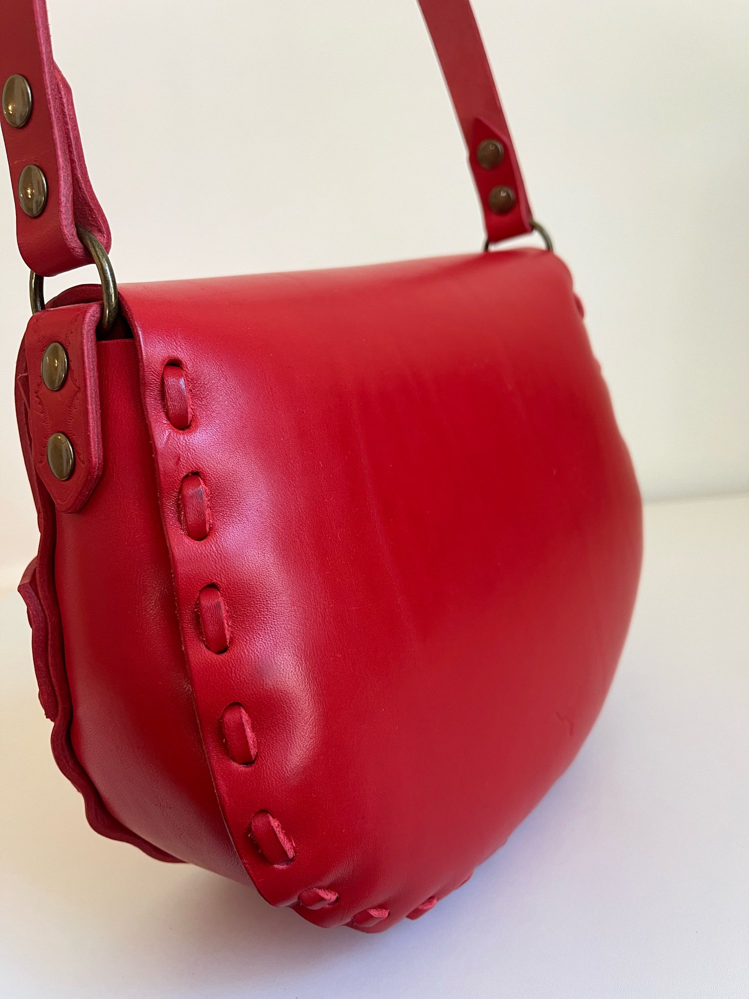 Image of Candy Apple Red Vachetta Crossbody Saddle Bag