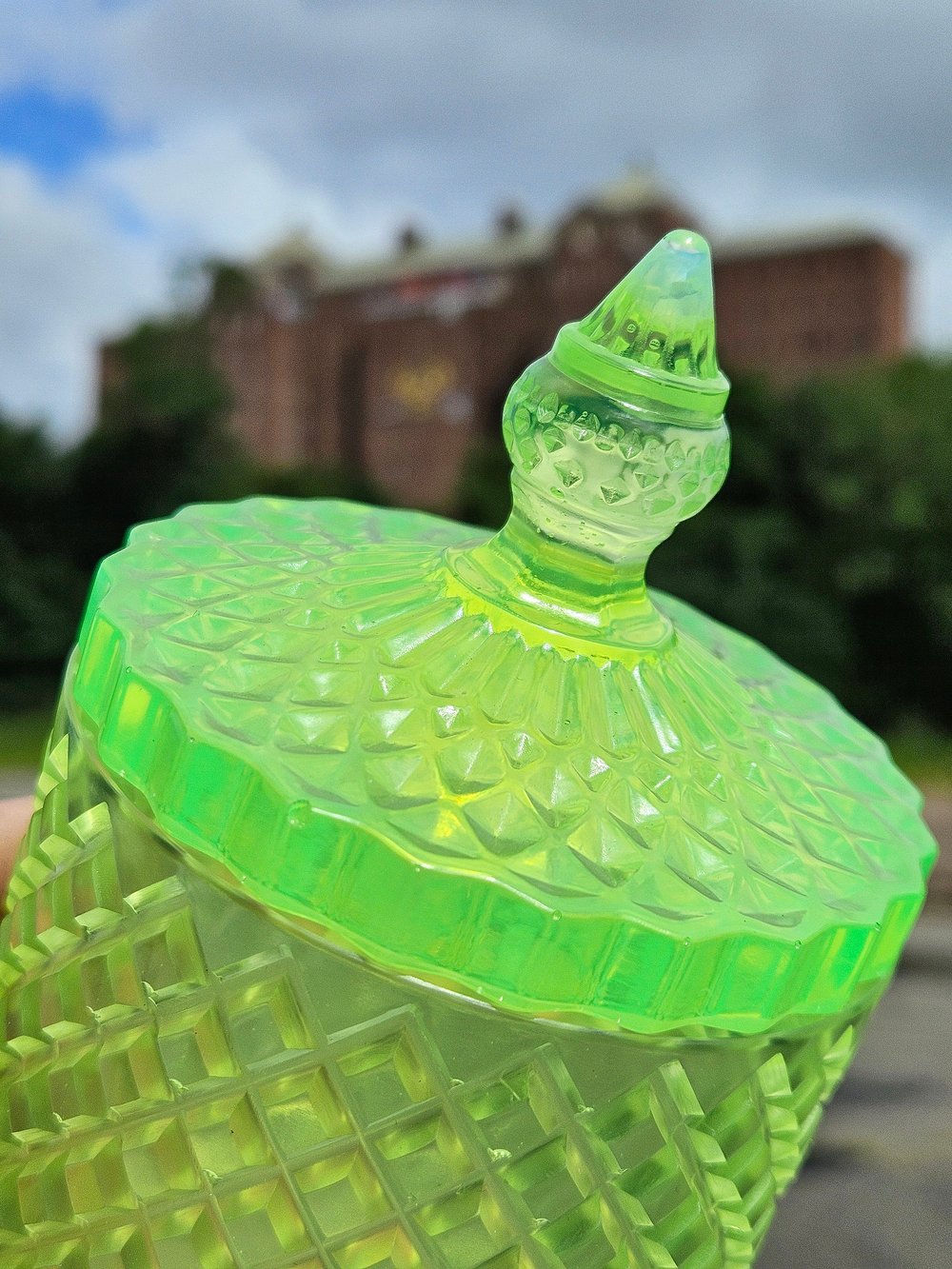 Image of Vaseline Glass Inspired Lattice Jar 4