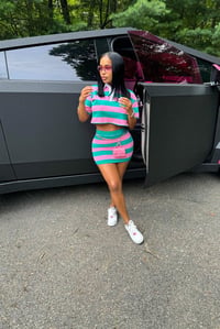 Keyona Stripe Skirt Set(Pink)