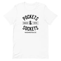 Image 1 of "POCKETS & SOCKETS" - Since 1975 (DC Utility Mark) Light Unisex Tee/ Black Text (see color options)
