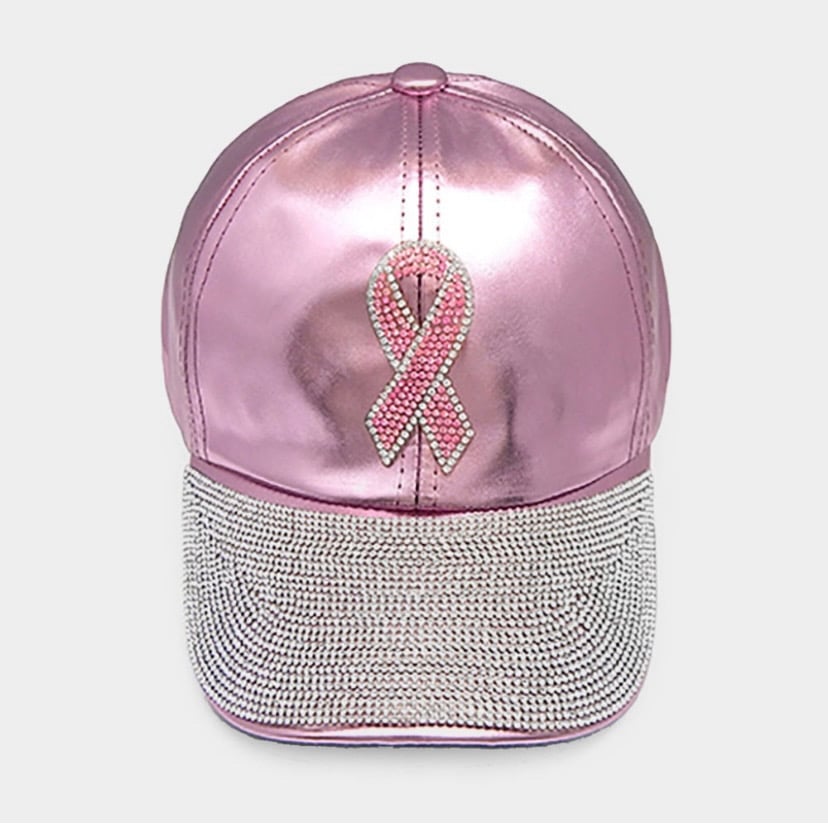 Image of Pink Ribbon Rhinestone Cap -