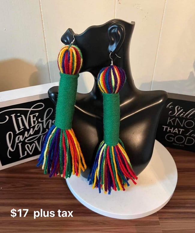 Multi-Colorw/green Tassel Earrings 