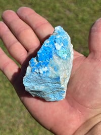 Image 18 of Cyanotrichite On Green Fluorite Matrix Specimen | Guizhou China #2924