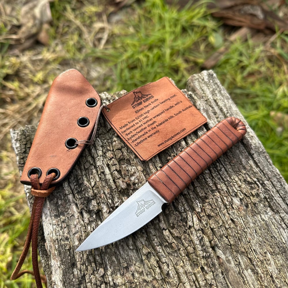 Image of 65mm neck knife 52100 leather