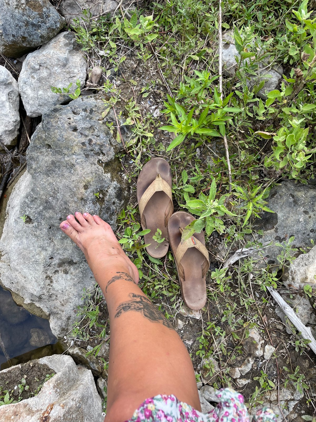 Rainbow flip flops on hot sale feet