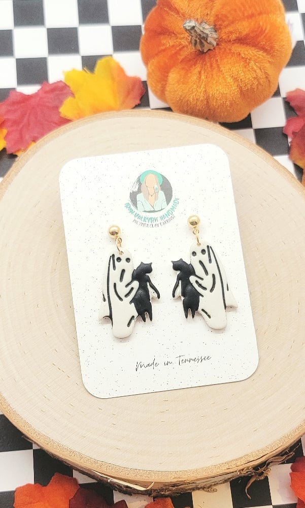 Image of Ghost Holding Kitty Earrings