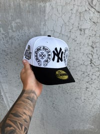 Image 1 of TWO TONE BLACK WHITE NEW YORK YANKEES CUSTOM FITTED 